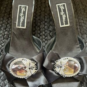 Beverly Feldman Black Satin Women's Shoes with Embellished butterfly Bow